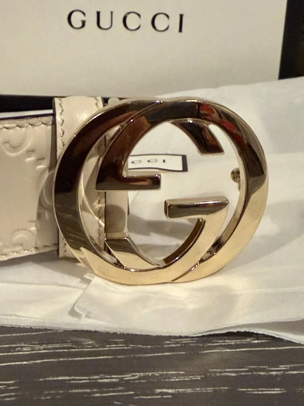 Authentic Gucci Guccissima White Leather Interlocking GG Belt Size 80/32 – 37054